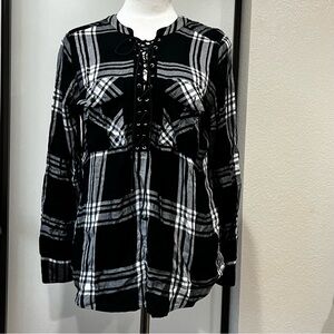 EXPRESS Lace Up Flannel Top